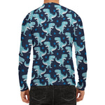 Cute Blue T-Rex Dinosaur Pattern Print Men's Long Sleeve Rash Guard