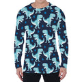 Cute Blue T-Rex Dinosaur Pattern Print Men's Long Sleeve T-Shirt
