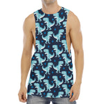 Cute Blue T-Rex Dinosaur Pattern Print Men's Muscle Tank Top