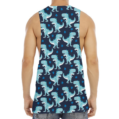 Cute Blue T-Rex Dinosaur Pattern Print Men's Muscle Tank Top