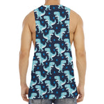 Cute Blue T-Rex Dinosaur Pattern Print Men's Muscle Tank Top
