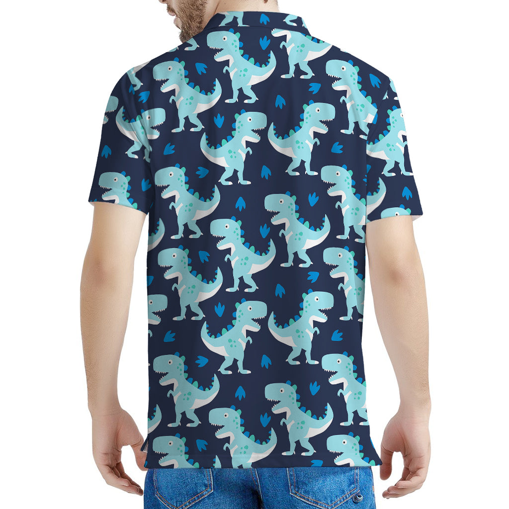 Cute Blue T-Rex Dinosaur Pattern Print Men's Polo Shirt