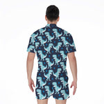 Cute Blue T-Rex Dinosaur Pattern Print Men's Rompers