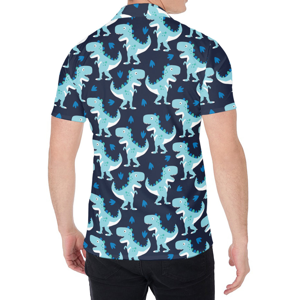 Cute Blue T-Rex Dinosaur Pattern Print Men's Shirt