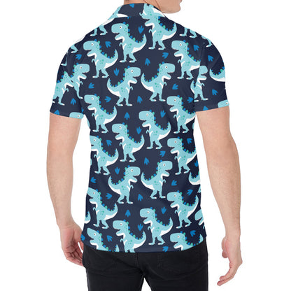 Cute Blue T-Rex Dinosaur Pattern Print Men's Shirt