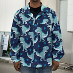 Cute Blue T-Rex Dinosaur Pattern Print Men's Shirt Jacket