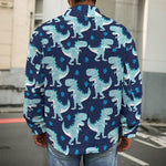 Cute Blue T-Rex Dinosaur Pattern Print Men's Shirt Jacket