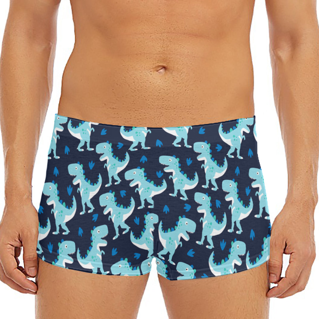 Cute Blue T-Rex Dinosaur Pattern Print Men's Short Boxer Briefs