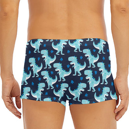 Cute Blue T-Rex Dinosaur Pattern Print Men's Short Boxer Briefs