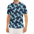 Cute Blue T-Rex Dinosaur Pattern Print Men's Short Sleeve Rash Guard