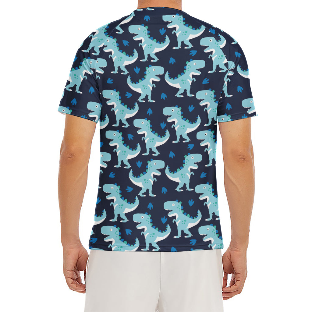 Cute Blue T-Rex Dinosaur Pattern Print Men's Short Sleeve Rash Guard
