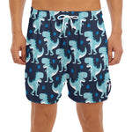 Cute Blue T-Rex Dinosaur Pattern Print Men's Split Running Shorts