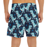 Cute Blue T-Rex Dinosaur Pattern Print Men's Split Running Shorts