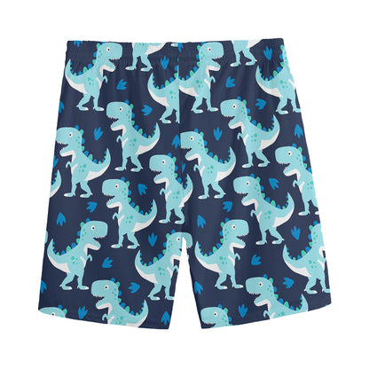 Cute Blue T-Rex Dinosaur Pattern Print Men's Sports Shorts