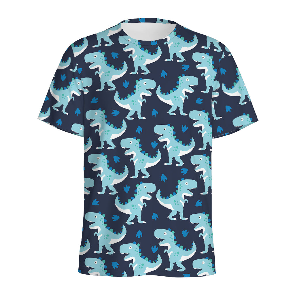 Cute Blue T-Rex Dinosaur Pattern Print Men's Sports T-Shirt