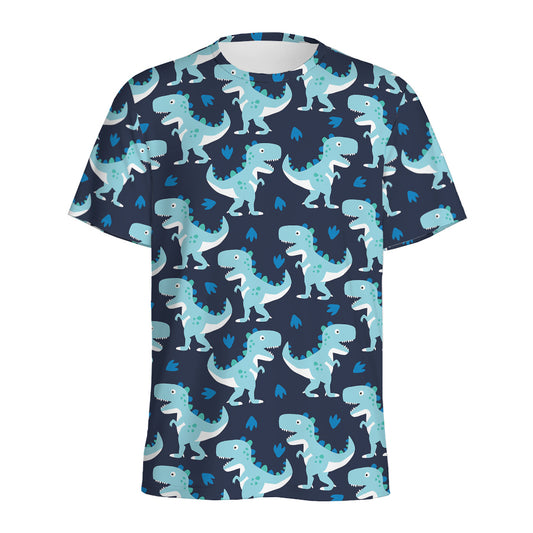 Cute Blue T-Rex Dinosaur Pattern Print Men's Sports T-Shirt