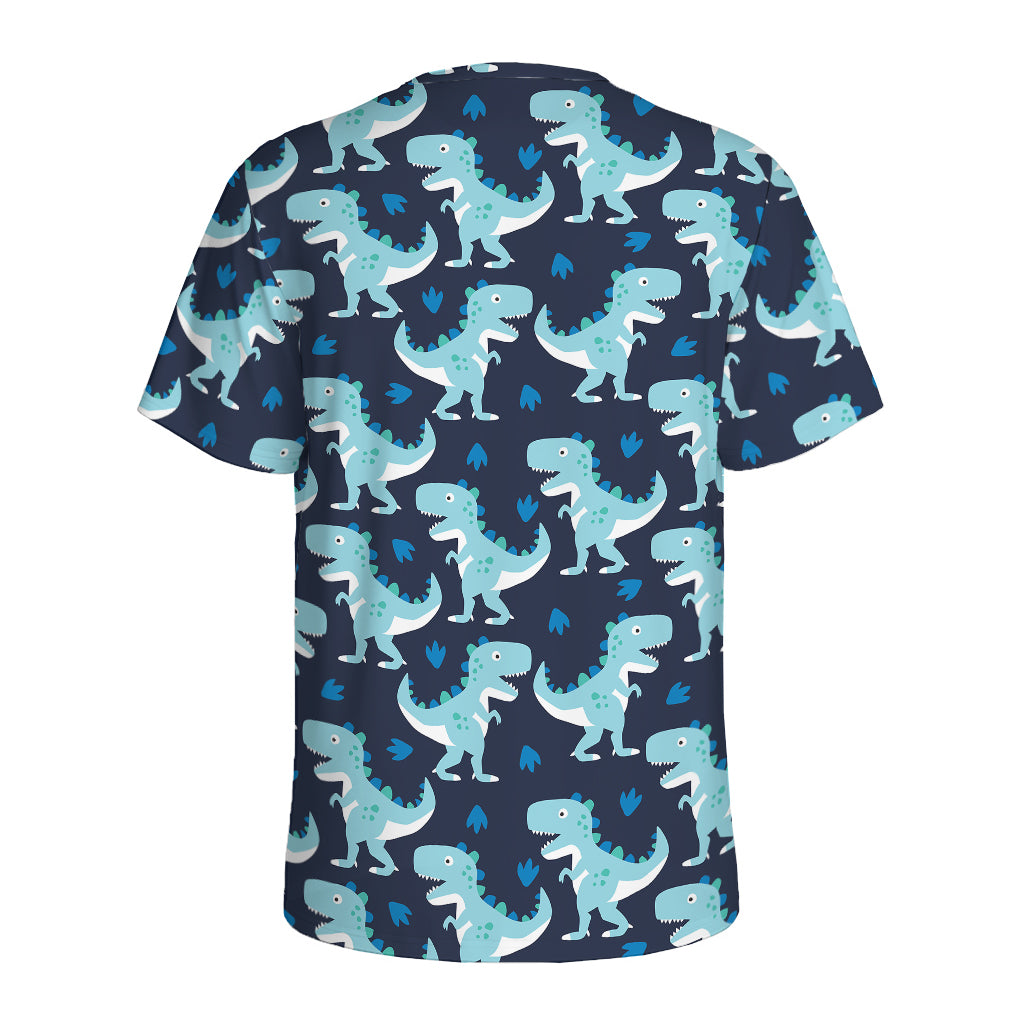 Cute Blue T-Rex Dinosaur Pattern Print Men's Sports T-Shirt