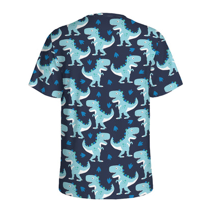 Cute Blue T-Rex Dinosaur Pattern Print Men's Sports T-Shirt