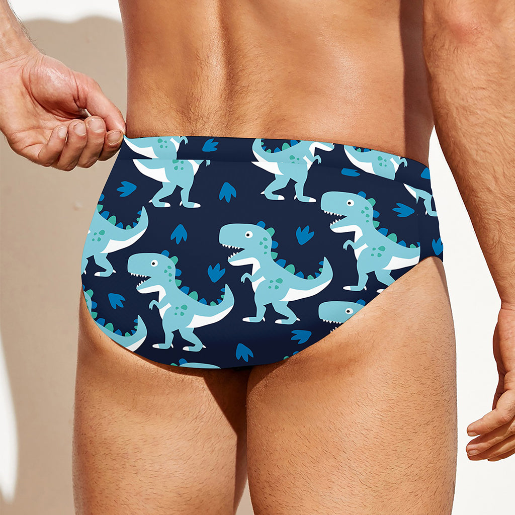 Cute Blue T-Rex Dinosaur Pattern Print Men's Swim Briefs