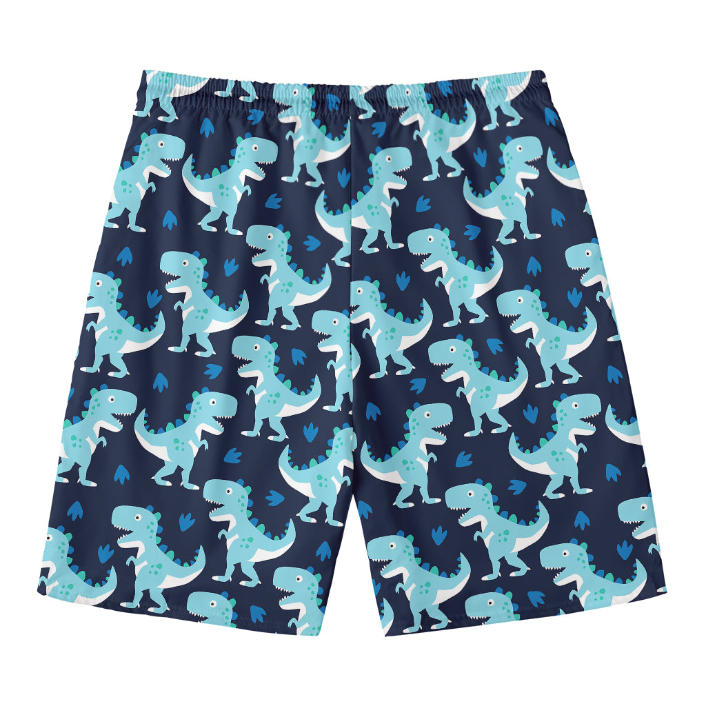 Cute Blue T-Rex Dinosaur Pattern Print Men's Swim Trunks