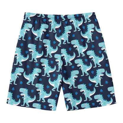 Cute Blue T-Rex Dinosaur Pattern Print Men's Swim Trunks