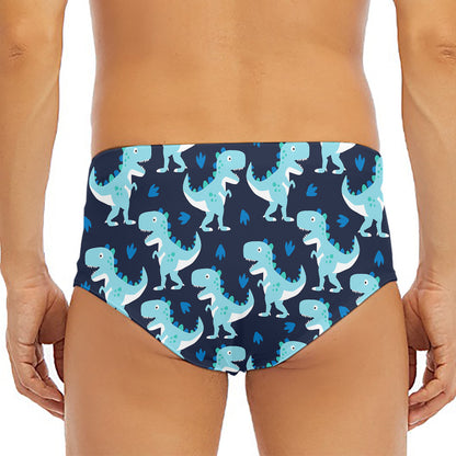 Cute Blue T-Rex Dinosaur Pattern Print Men's Triangle Swim Briefs