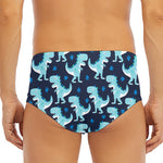 Cute Blue T-Rex Dinosaur Pattern Print Men's Triangle Swim Briefs