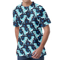Cute Blue T-Rex Dinosaur Pattern Print Men's Velvet T-Shirt