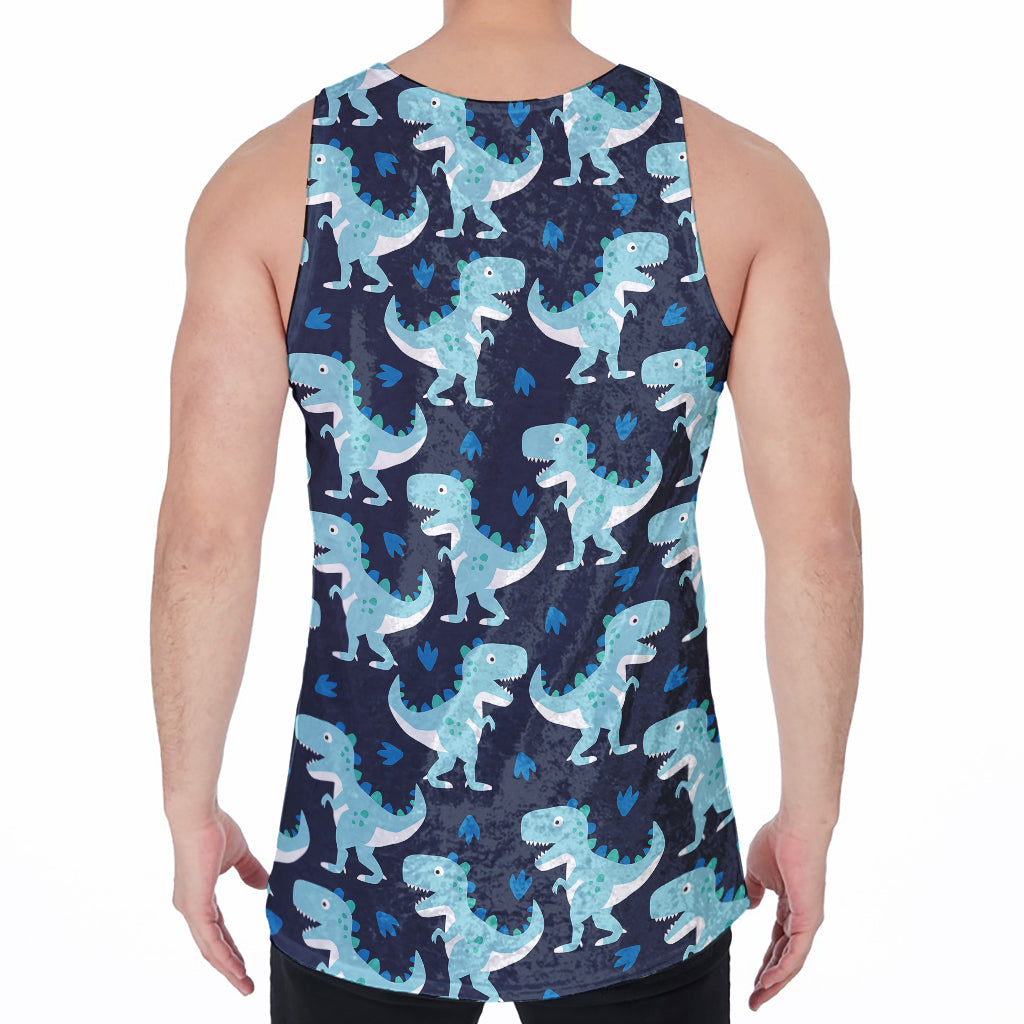 Cute Blue T-Rex Dinosaur Pattern Print Men's Velvet Tank Top