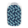 Cute Blue T-Rex Dinosaur Pattern Print Mesh Laundry Hamper