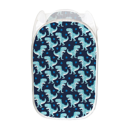 Cute Blue T-Rex Dinosaur Pattern Print Mesh Laundry Hamper