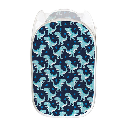 Cute Blue T-Rex Dinosaur Pattern Print Mesh Laundry Hamper