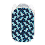 Cute Blue T-Rex Dinosaur Pattern Print Mesh Laundry Hamper