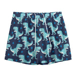 Cute Blue T-Rex Dinosaur Pattern Print Mesh Shorts