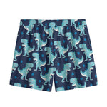 Cute Blue T-Rex Dinosaur Pattern Print Mesh Shorts