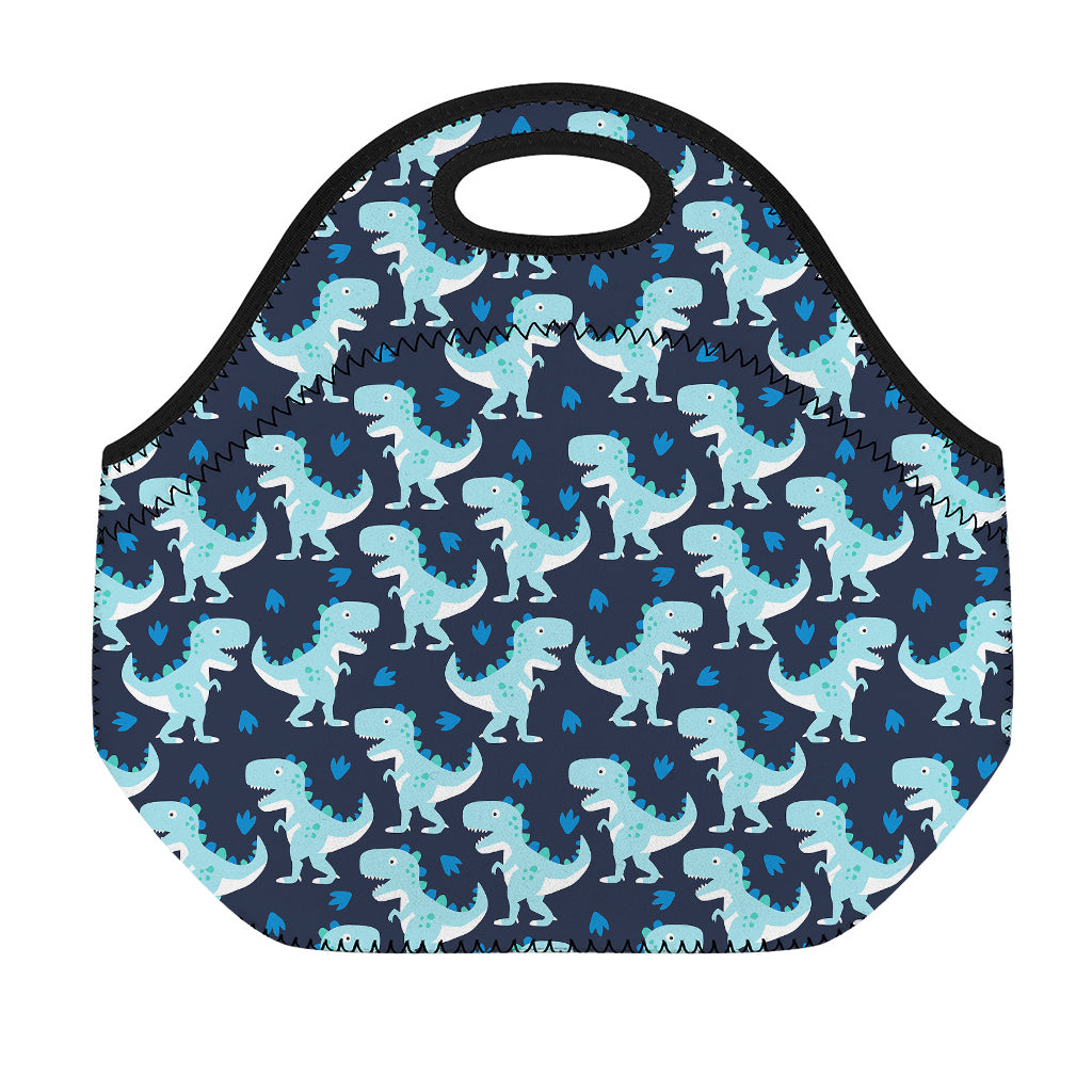 Cute Blue T-Rex Dinosaur Pattern Print Neoprene Lunch Bag