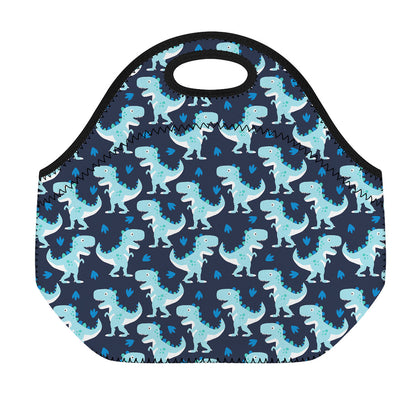 Cute Blue T-Rex Dinosaur Pattern Print Neoprene Lunch Bag