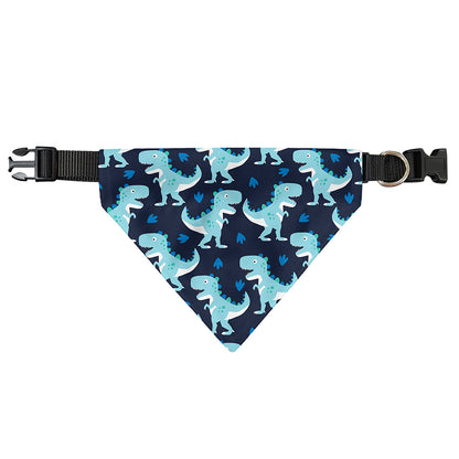 Cute Blue T-Rex Dinosaur Pattern Print Over The Collar Dog Bandana