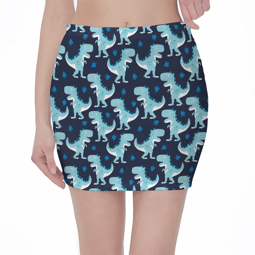 Cute Blue T-Rex Dinosaur Pattern Print Pencil Mini Skirt