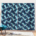 Cute Blue T-Rex Dinosaur Pattern Print Pencil Pleat Curtains