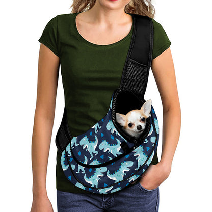 Cute Blue T-Rex Dinosaur Pattern Print Pet Sling Carrier