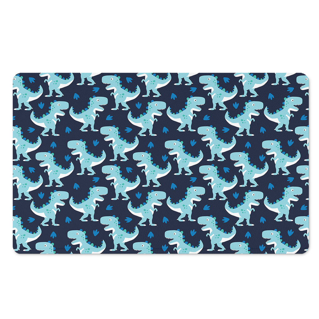 Cute Blue T-Rex Dinosaur Pattern Print Polyester Doormat