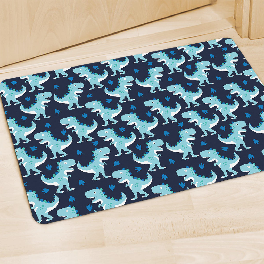 Cute Blue T-Rex Dinosaur Pattern Print Polyester Doormat