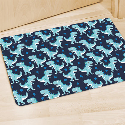 Cute Blue T-Rex Dinosaur Pattern Print Polyester Doormat