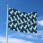 Cute Blue T-Rex Dinosaur Pattern Print Polyester Flag