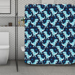 Cute Blue T-Rex Dinosaur Pattern Print Polyester Shower Curtain