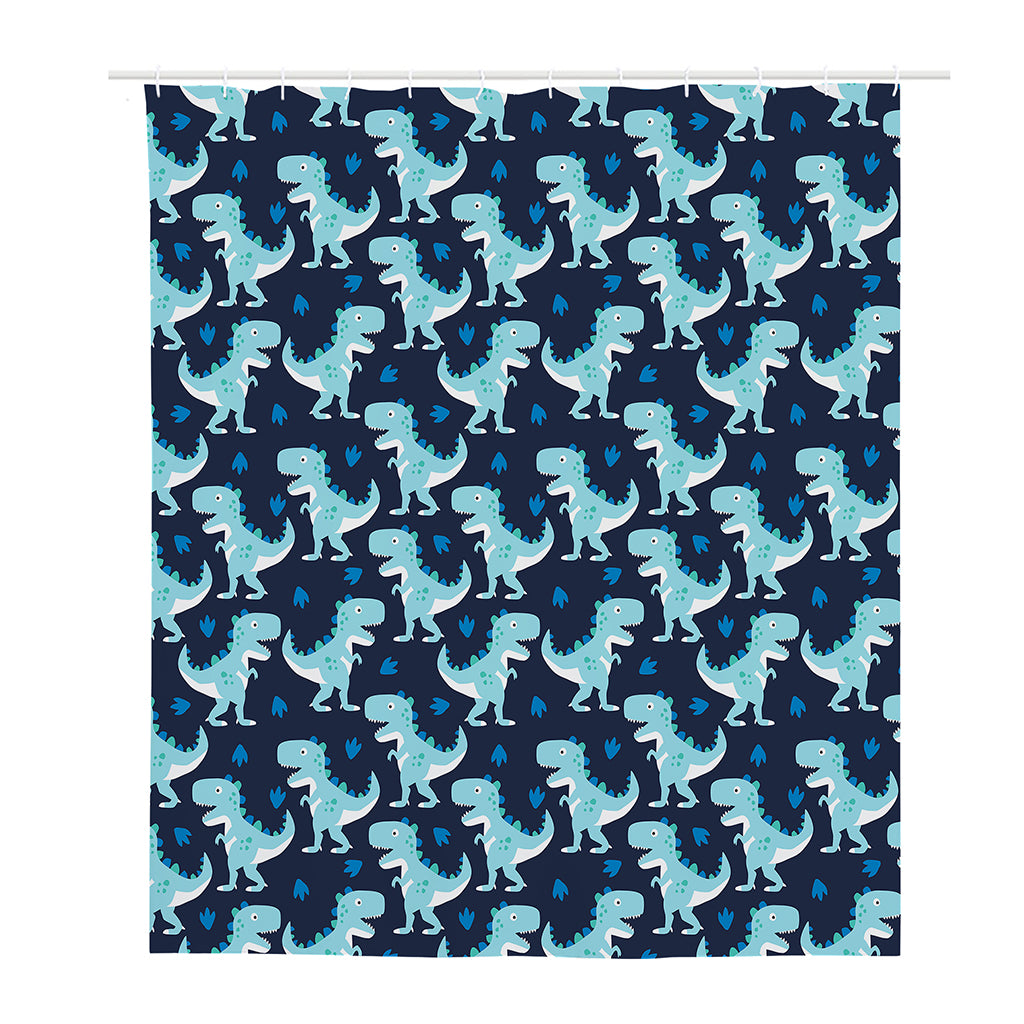 Cute Blue T-Rex Dinosaur Pattern Print Polyester Shower Curtain