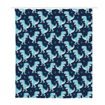 Cute Blue T-Rex Dinosaur Pattern Print Polyester Shower Curtain