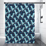 Cute Blue T-Rex Dinosaur Pattern Print Premium Shower Curtain