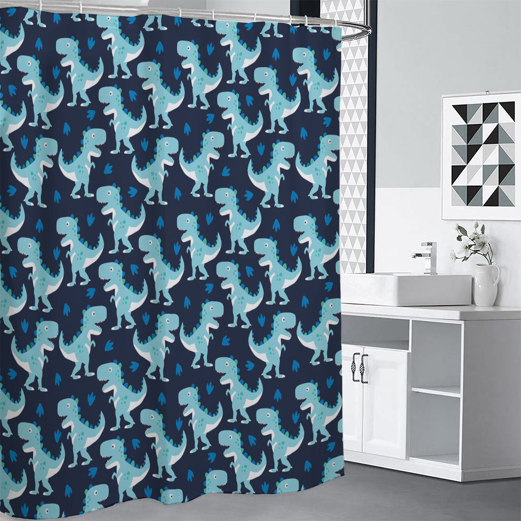 Cute Blue T-Rex Dinosaur Pattern Print Premium Shower Curtain